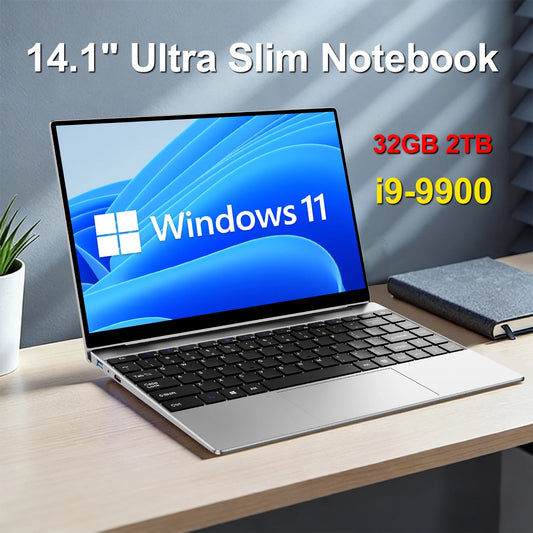 LENO Portátil Ultra Delgado de 14.1 Pulgadas, Intel Core i9-9900, 32GB, 2TB, Computadora para Juegos, Windows 11, Oficina, Portátil Ultra Delgado, 1080P HD