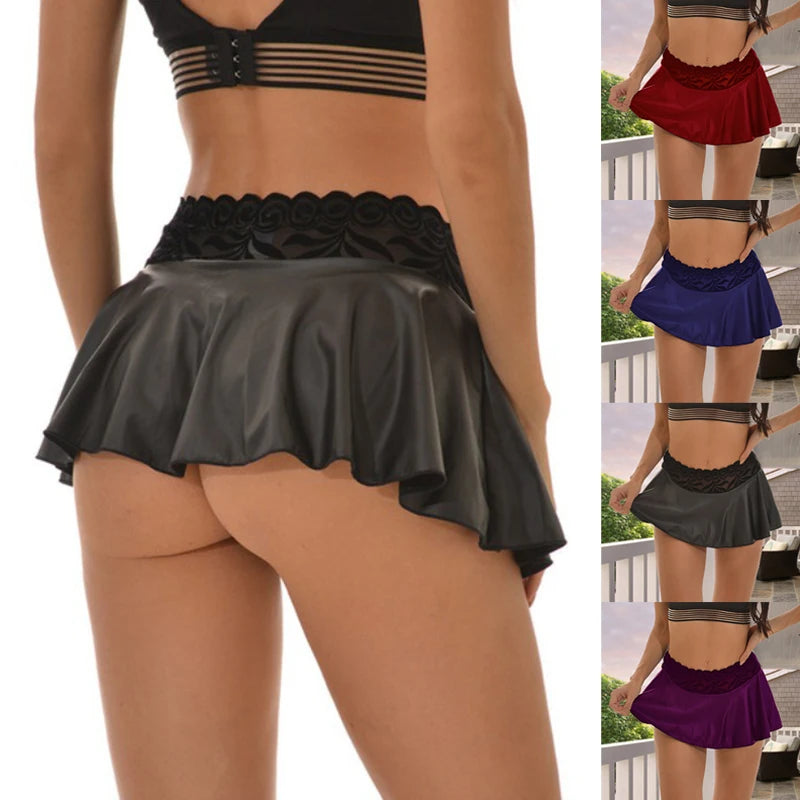 Minifaldas plisadas sexis para mujer, falda de encaje, falda de verano de cintura alta a la moda, minifalda elástica acampanada para niñas