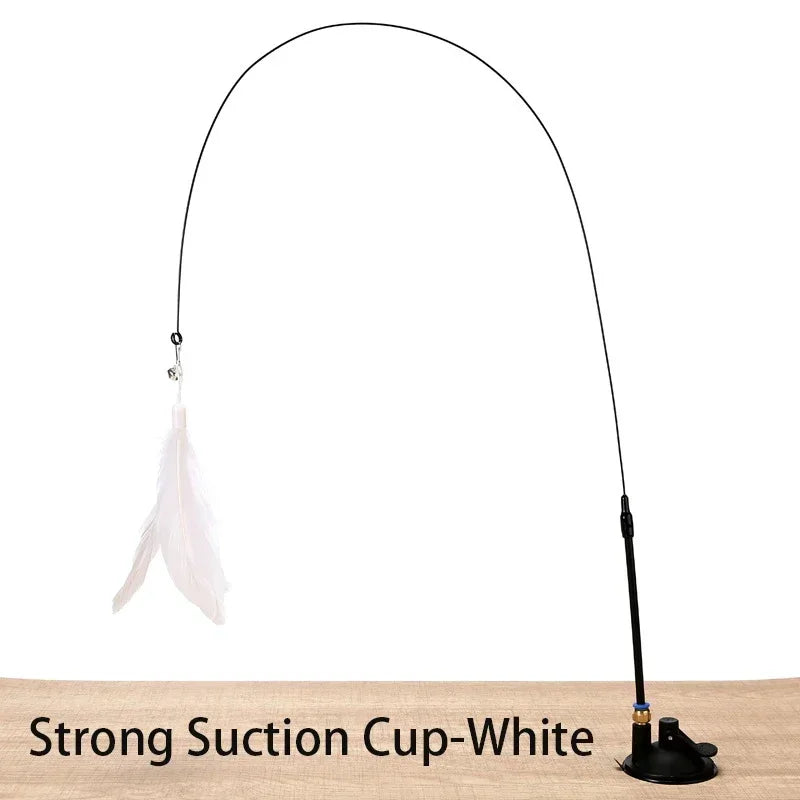 Ventosa para gatos, palo de burlas, juguete para gatos, juguete interactivo de plumas, varilla para gatos, alambre de acero, ventosa, pluma, juguete para gatos, campana para gatos, burlas Bi