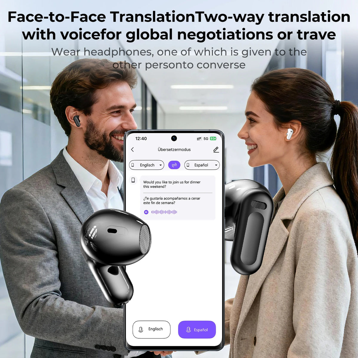Auriculares Inalámbricos Bluetooth Originales HTC NE20, Auriculares Intrauditivos con Traducción IA, Pantalla Táctil LED, Sonido HIFI, Reducción de Ruido