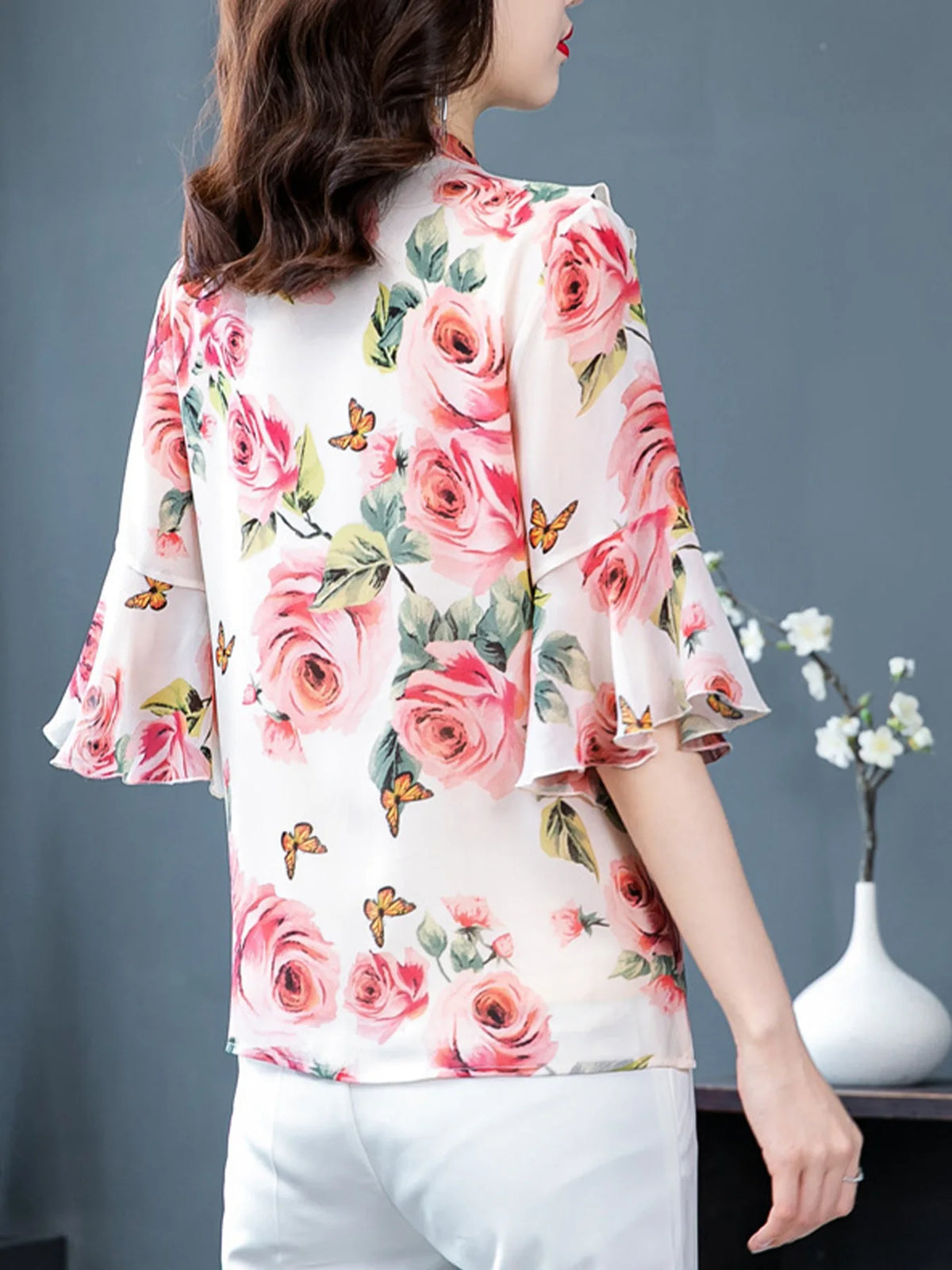 Blusas Elegantes e Informales para Mujer, Blusas con Mangas con Volantes, Camisas Florales, Ropa de Verano con Cuello en V