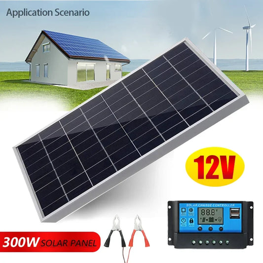 Kit de Panel Solar de 300W y 12V, energía USB policristalina completa, generador Solar portátil recargable para exteriores para el hogar