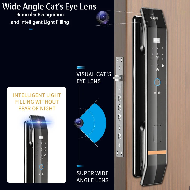 Cerradura de puerta inteligente 3D, reconocimiento biométrico, huella dactilar, contraseña, tarjeta IC, aplicación Wifi, desbloqueo para casa y apartamento