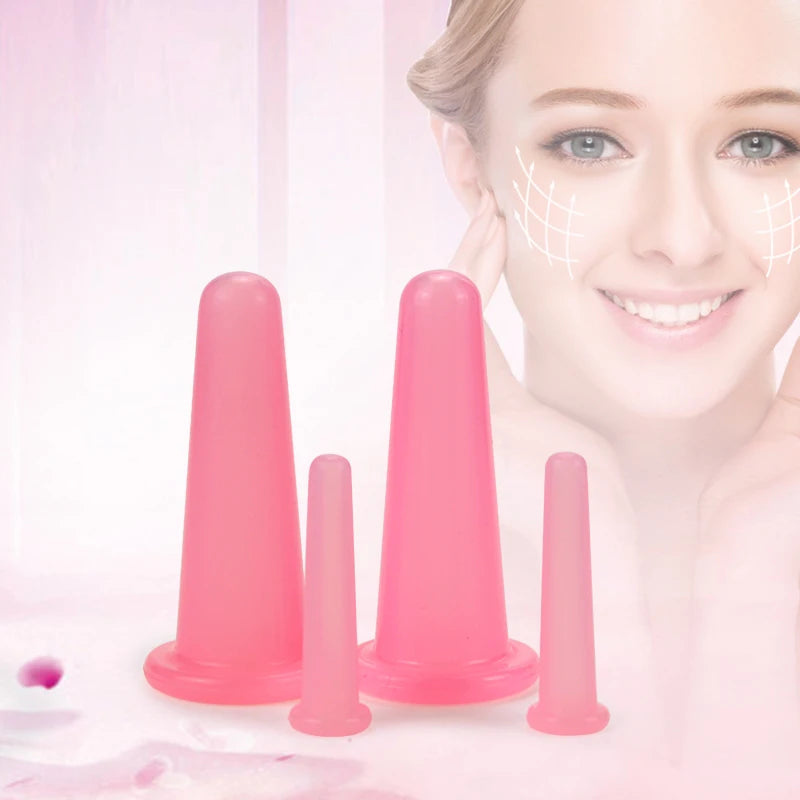 Juego de ventosas faciales de silicona, Kit de tazas de masaje al vacío, taza de masaje Facial de silicona Natural, herramienta de belleza antienvejecimiento, 4 Uds.