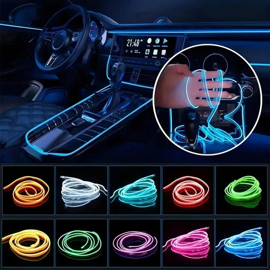 Tira de luces led EL para coche, 1M, 3M, 5M, luz de ambiente para bricolaje, lámpara interior flexible para coche, luces decorativas para fiesta, tiras de neón de 12V USB