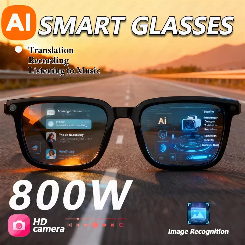 Gafas Inteligentes con IA, Traducción por IA, Cámara HD de 8MP, Grabación de Imágenes 4K, Conversación, Escucha de Música, Gafas Inteligentes para Motocicleta
