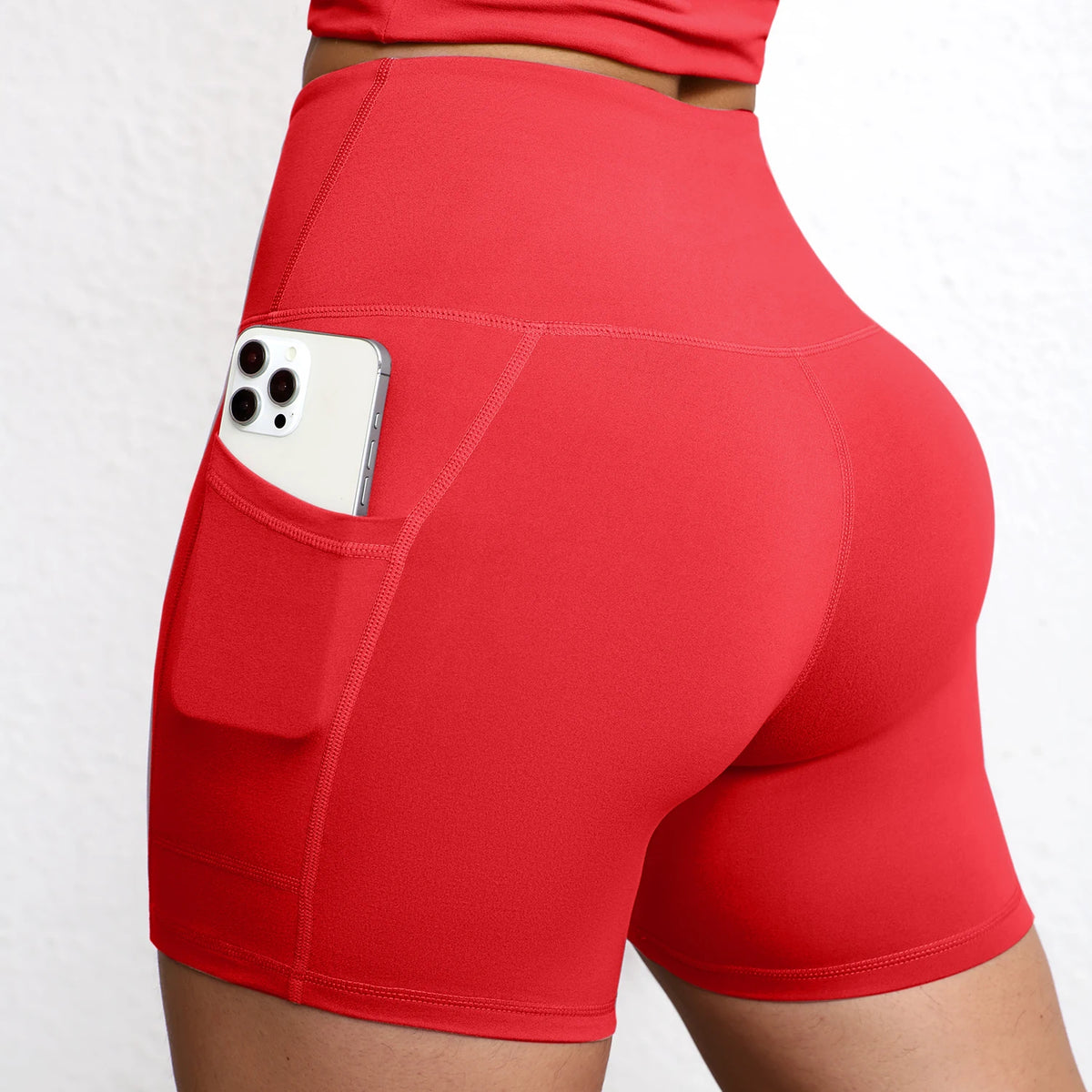 Pantalones de Yoga de Color Sólido con Bolsillos, de Secado Rápido, Cintura Alta, Shorts de Yoga con Efecto Push-Up para Mujer, Transpirables, para Entrenamiento y Fitness