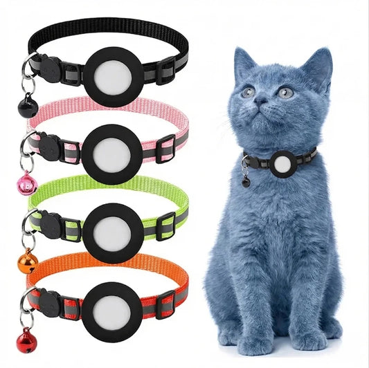 Collar para Gatos con AirTag, Hebilla de Seguridad Reflectante con Campana, Ajustable, Antipérdida, con Soporte para GPS, para Gatitos y Cachorros