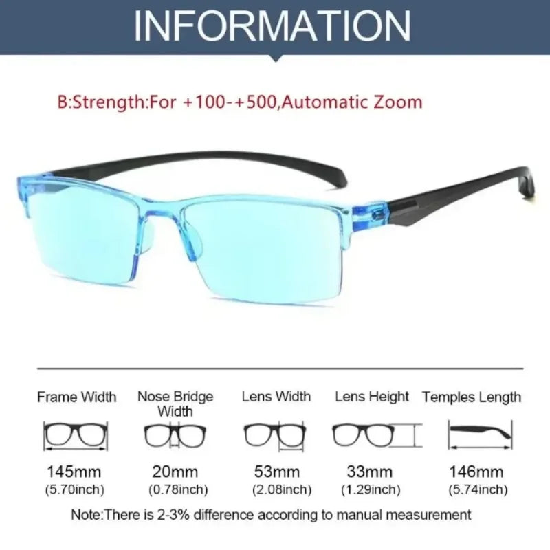 Gafas de lectura inteligentes con zoom automático, ultraligeras, sin montura, antirrayos azules, protección óptica contra la luz azul, unisex