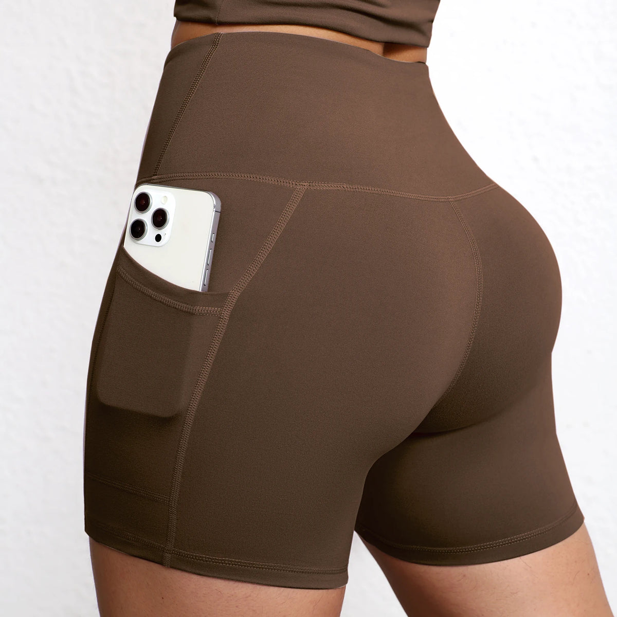 Pantalones de Yoga de Color Sólido con Bolsillos, de Secado Rápido, Cintura Alta, Shorts de Yoga con Efecto Push-Up para Mujer, Transpirables, para Entrenamiento y Fitness