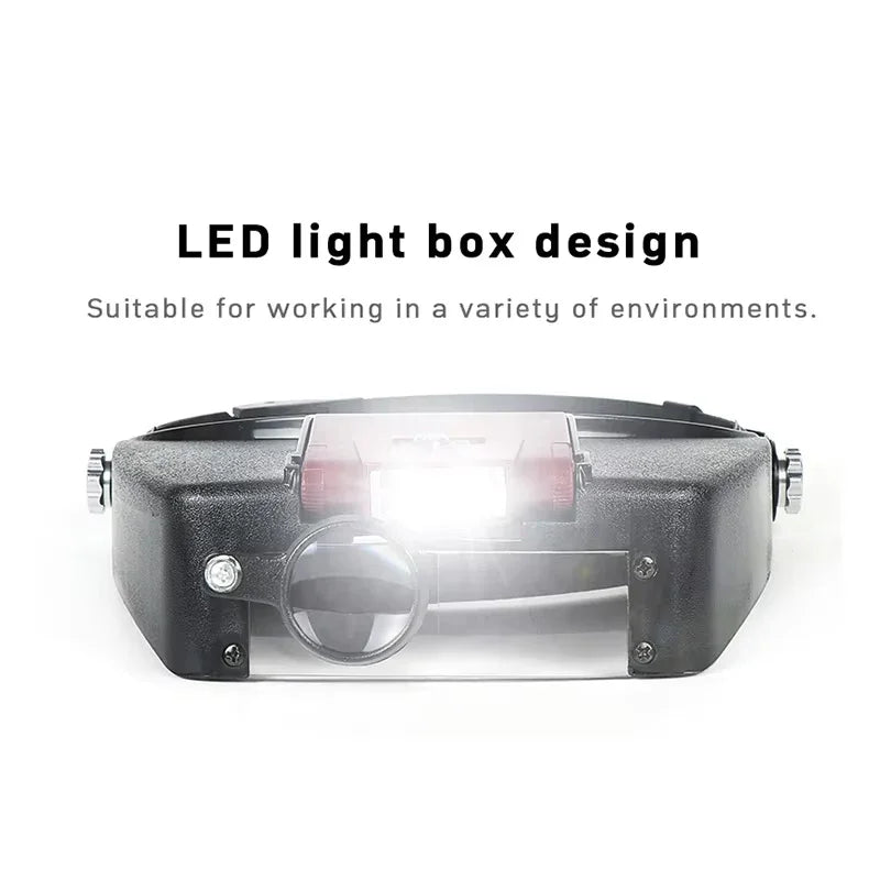 Lupas de aumento 10X, lupa ligera con diadema para gafas, lupas con luces LED, lupa montada en la cabeza para microscopio