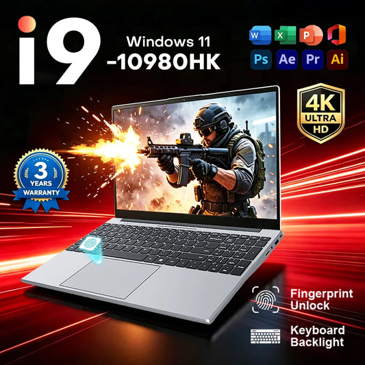 Portátil de 15.6 pulgadas con Windows 11, Intel Core i9 10980HK, PC portátil para juegos, 16GB de RAM, SSD de 1TB/2TB, desbloqueo por huella dactilar, teclado retroiluminado.