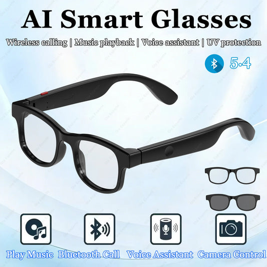 Gafas Inteligentes con IA para Hombre y Mujer, Multifunción, Reproducción de Música Táctil, Control Remoto de Cámara, Asistente de Voz, Gafas BT, Gafas de Sol HT30