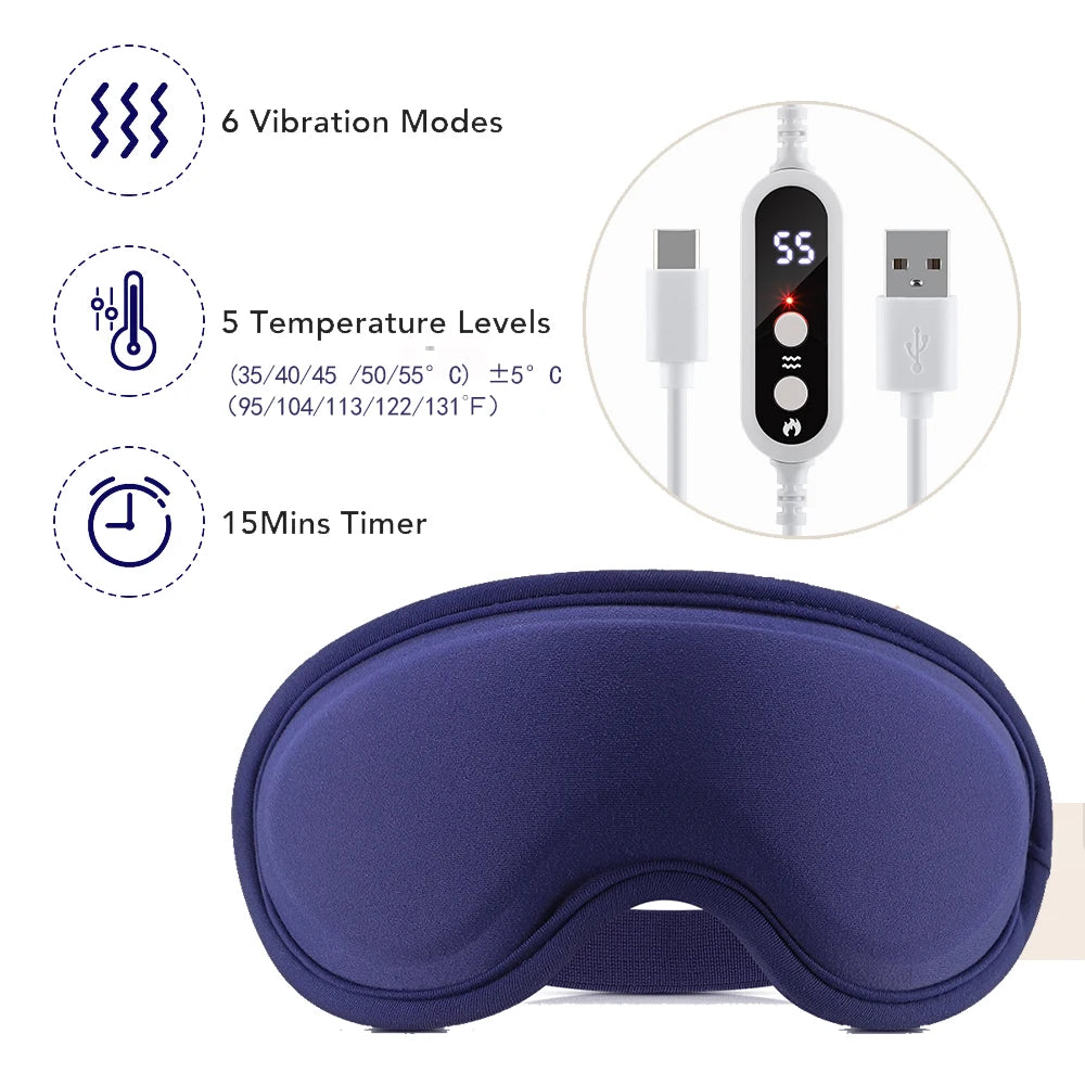 Máscara de ojos de compresión caliente con carga USB, alivio de ojos secos, masaje calentado, máscara de ojos de vapor con Control remoto, sombra de ojos para dormir en la oficina