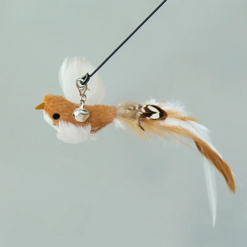 Accesorios de juguete de plumas para gatos, juguete de gusano de pájaros postizos con campana, juguetes para gatos, repuesto interactivo, pelota de espuma para entrenamiento