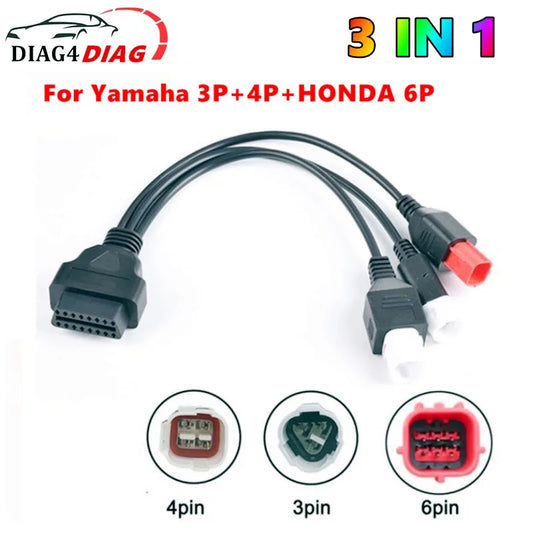 Cable conector de diagnóstico para motocicleta, adaptador de Cable de extensión de Motor OBD 2, 3 en 1, para Yamaha, 3 pines, 4 pines, honda, 6 pines