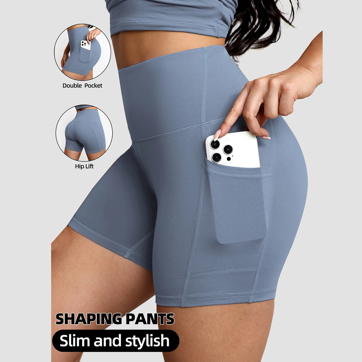 Pantalones de Yoga de Color Sólido con Bolsillos, de Secado Rápido, Cintura Alta, Shorts de Yoga con Efecto Push-Up para Mujer, Transpirables, para Entrenamiento y Fitness