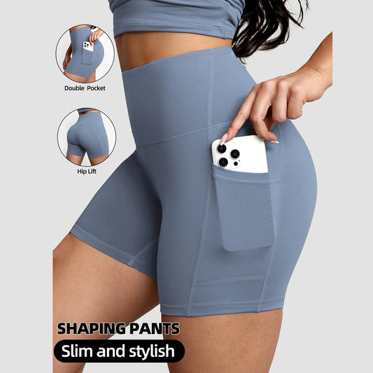 Pantalones de Yoga de Color Sólido con Bolsillos, de Secado Rápido, Cintura Alta, Shorts de Yoga con Efecto Push-Up para Mujer, Transpirables, para Entrenamiento y Fitness