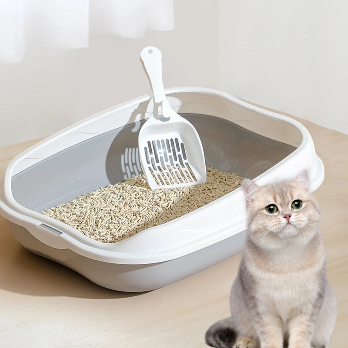 Caja de arena semicerrada, inodoro para gatos a prueba de salpicaduras, suministros de limpieza para gatitos grandes, cuenco grande para excrementos de gatos, suministros para mascotas