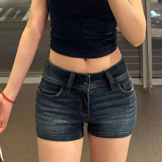 Shorts de Mezclilla para Mujer, Verano 2026, Sexy, Cintura Baja, Ajustados, Elásticos, Estilo Vintage Y2K, Ropa Urbana