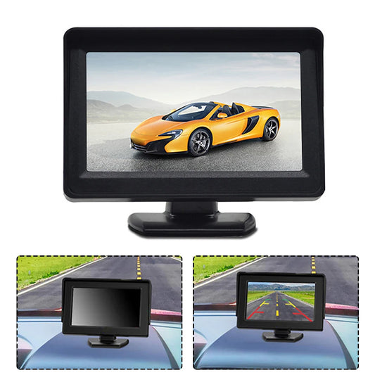 ABS DC 9V-36V 4,3 pulgadas TFT LCD Monitor retrovisor cámara de visión trasera de coche Kit de sistema de estacionamiento de marcha atrás sin cámara