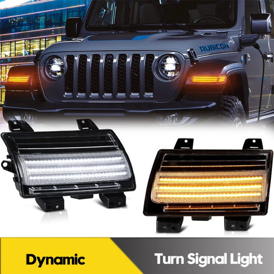 2xFor Jeep Wrangler JL 2018-2021 LED parachoques delantero marcador lateral dinámico luz de señal de giro DRL lámpara de circulación diurna accesorios de coche