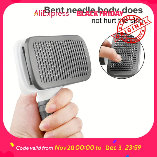 Cepillo para quitar mascotas con un solo botón: desenrediza y elimina el pelo suelto para perros y gatos, fácil de limpiar, agarre ergonómico