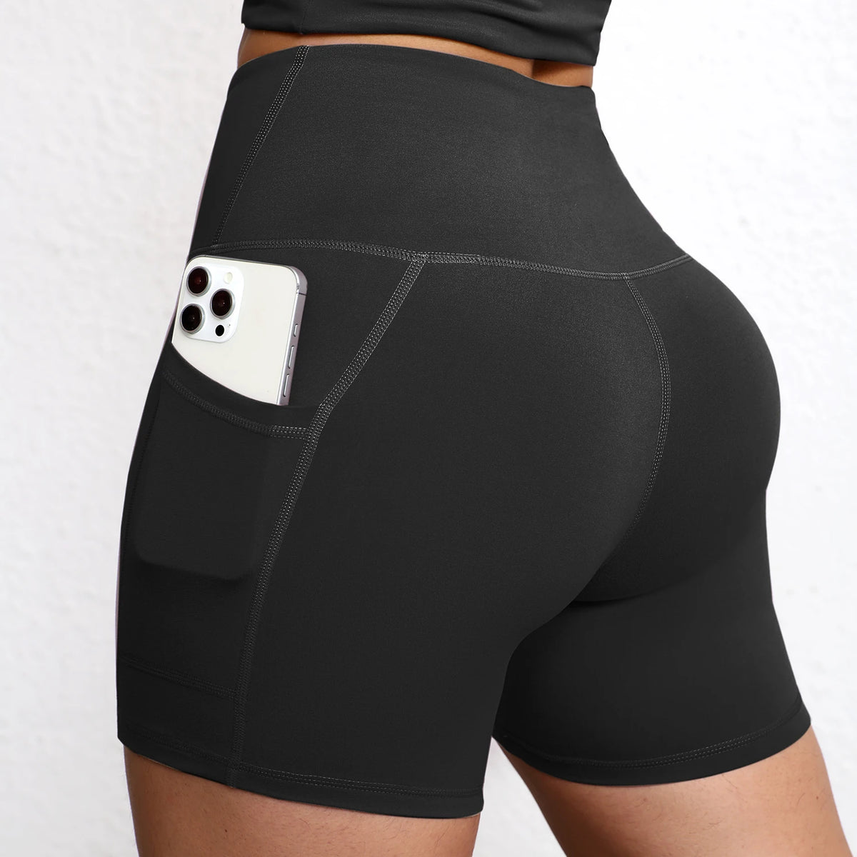 Pantalones de Yoga de Color Sólido con Bolsillos, de Secado Rápido, Cintura Alta, Shorts de Yoga con Efecto Push-Up para Mujer, Transpirables, para Entrenamiento y Fitness