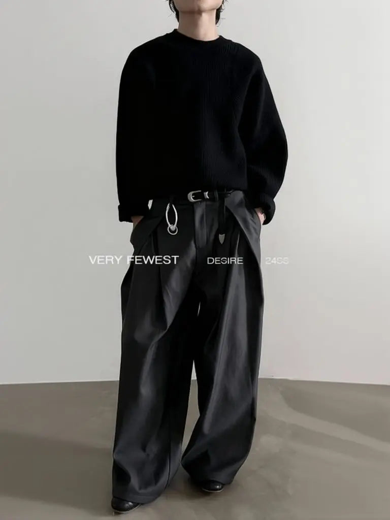 Pantalones de Traje de Pierna Ancha Estilo Harajuku para Hombre, Plisados, Curvos, Rectos, Largos, Casuales, Holgados, Estilo Urbano