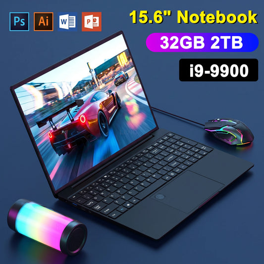 Portátil LENO de 15.6 pulgadas, 32 GB, 2 TB, Windows 11, Intel Core i9-9900, ordenador para juegos, PC para oficina, ultradelgado, con lector de huellas dactilares, portátil.