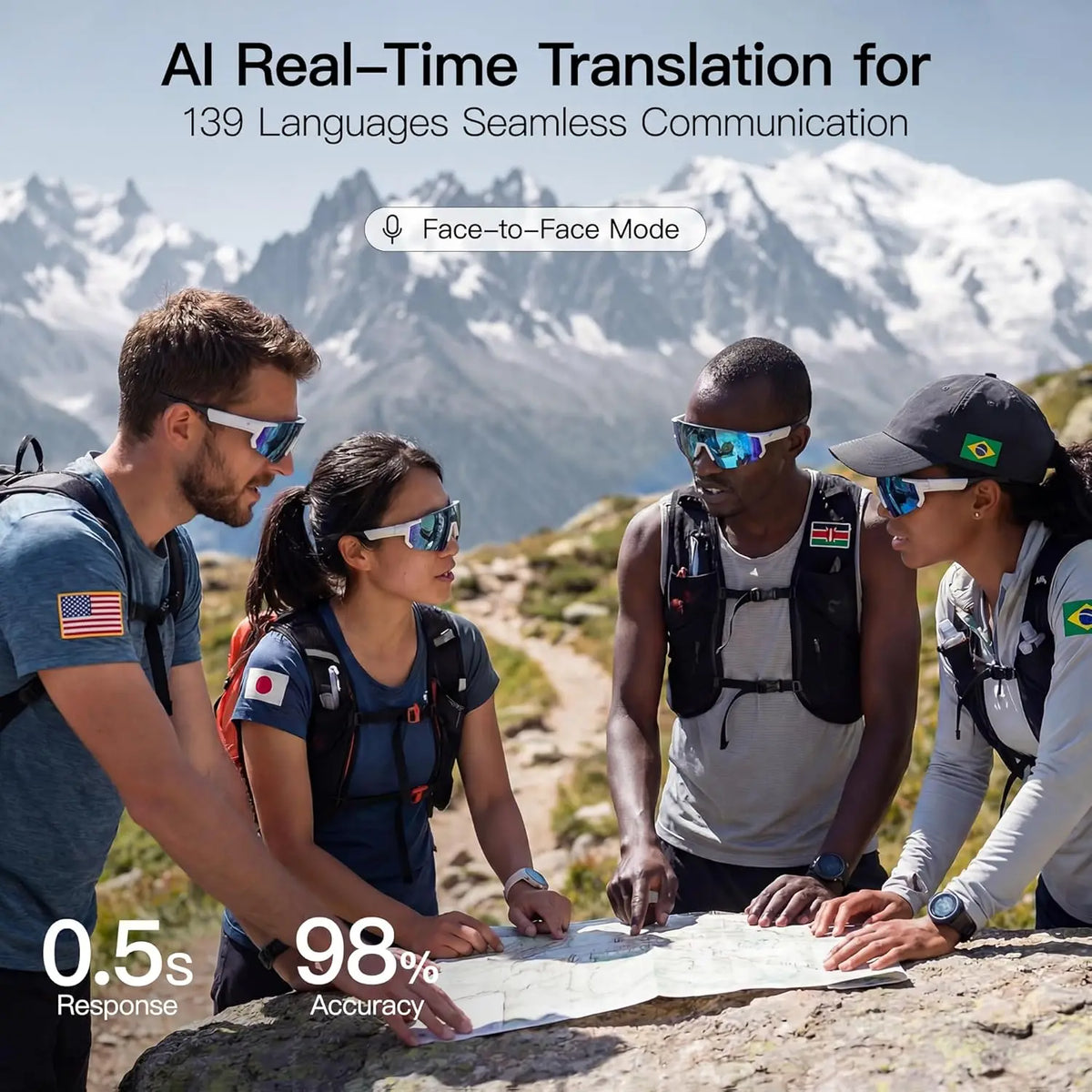 Gafas Inteligentes con Traducción por Voz IA, Cámara de Grabación de Video 1200P, Bluetooth, WiFi, Lentes Polarizadas Antivibración, Gafas de Sol Deportivas para Conducir