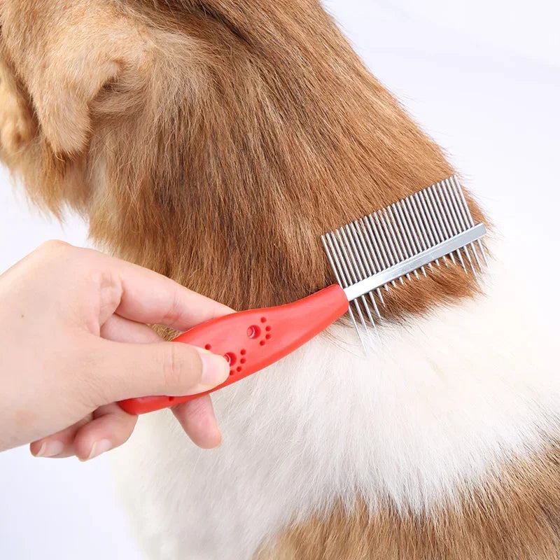 Peine de dos caras para perros, cepillo para quitar el pelo, peine para pulgas, suministros para gatos y mascotas, herramienta de limpieza de peine de dientes finos, cepillo para piojos para perros