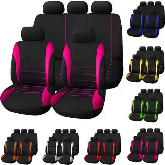 Fundas para asientos, juego de 9 Uds., cojín para coche, accesorios para automóvil, protección para asiento, cinco asientos, Universal, negro, gris, azul y rojo