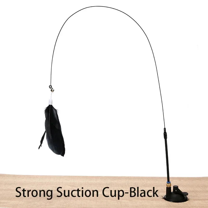 Ventosa para gatos, palo de burlas, juguete para gatos, juguete interactivo de plumas, varilla para gatos, alambre de acero, ventosa, pluma, juguete para gatos, campana para gatos, burlas Bi