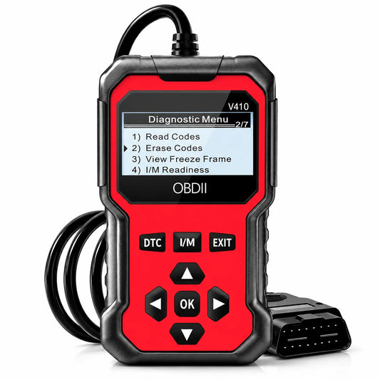 Escáner de Diagnóstico OBD2 V410 para Autos y Camiones desde 1996+, Flujo de Datos, Comprobación de Listo para Inspección (I/M), Prueba de Voltaje