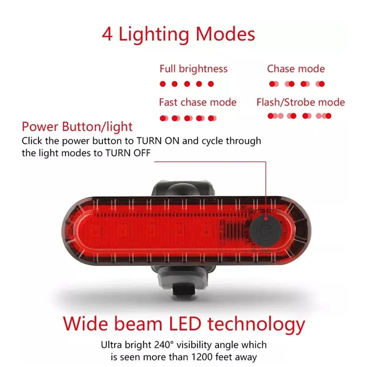 Luz trasera para bicicleta LED recargable USB IPX5