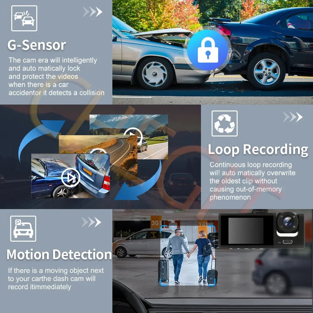 Cámara de salpicadero WIFI, 3 cámaras, 1080P, DVR para coche, 2/3 lentes, grabadora de vídeo, caja negra, cámara de salpicadero, grabación en bucle automático, accesorios para coche