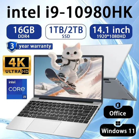 NUEVA Laptop Intel Core i9 10980HK de 14.1 pulgadas, 16GB de RAM, 2TB SSD, portátil para juegos, con Windows 11 Pro, Office, PC, Notebook.