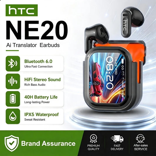 Auriculares Inalámbricos Bluetooth Originales HTC NE20, Auriculares Intrauditivos con Traducción IA, Pantalla Táctil LED, Sonido HIFI, Reducción de Ruido