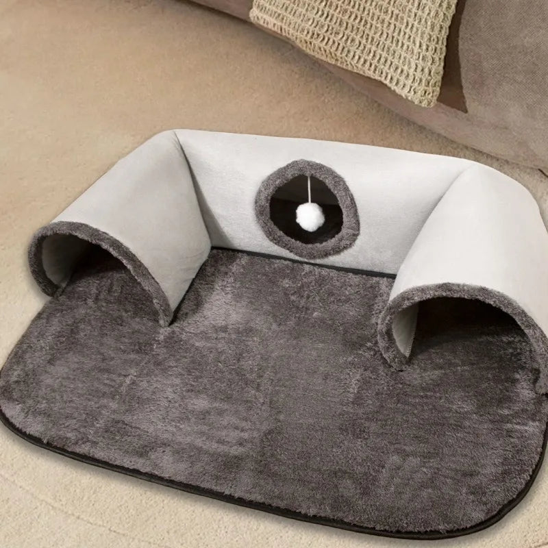 Túnel interactivo para gatos en forma de U, disponible en las cuatro estaciones, oculta para gatos, canal para gatos, nido para gatos antisuciedad extraíble y lavable